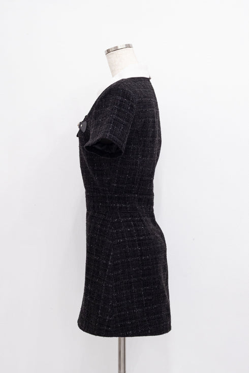 アシンメトリーツイードハーフスリーブドレス