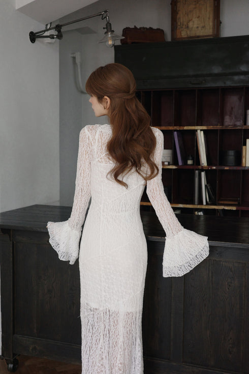 パネルレースマーメイドロングワンピース