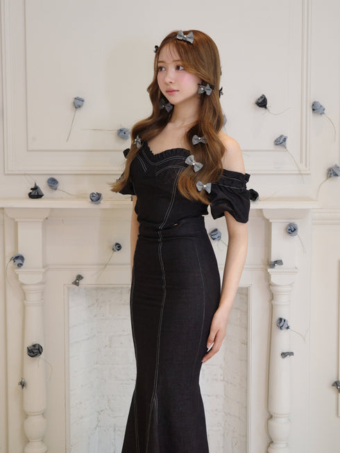 バックオープンデニムマーメイドワンピース