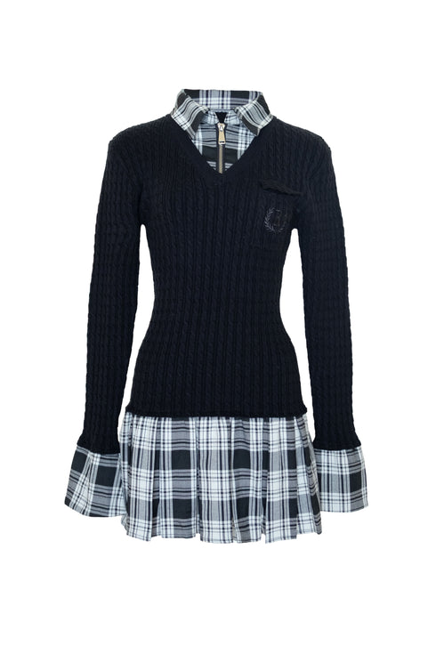 カービーニットチェックドッキングワンピース