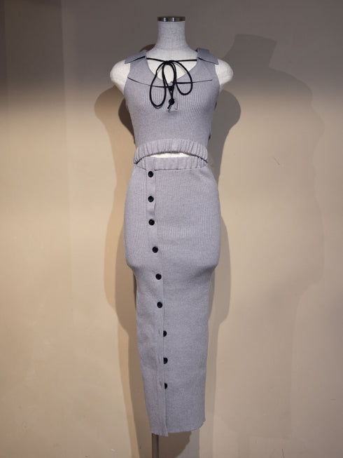 ウエストカットリブロングワンピース