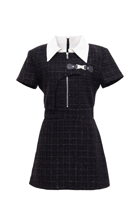 アシンメトリーツイードハーフスリーブドレス