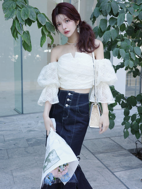 チェックチュールトップス