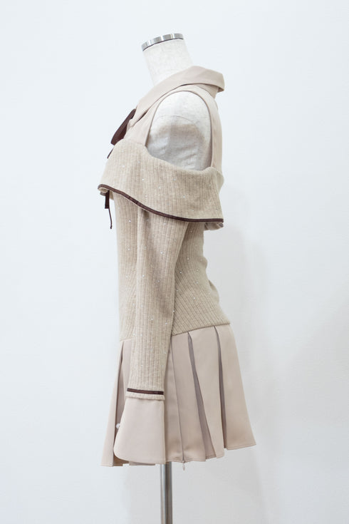 ビジュープレッピーカットショルダーワンピース