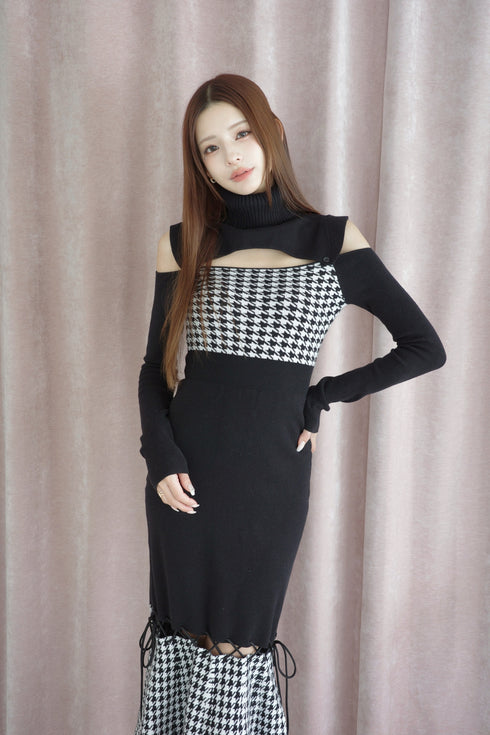 2wayハウンドトゥースストリングコアワンピース