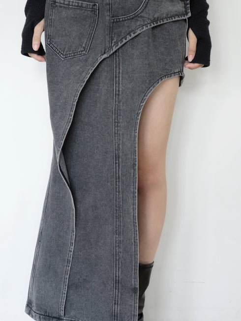 アシンメトリーカットアウトデニムスカート