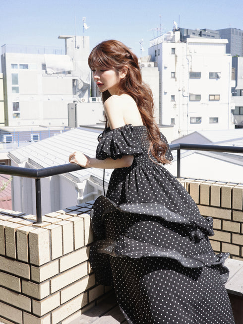 ランダムドットティアードマーメイドワンピース