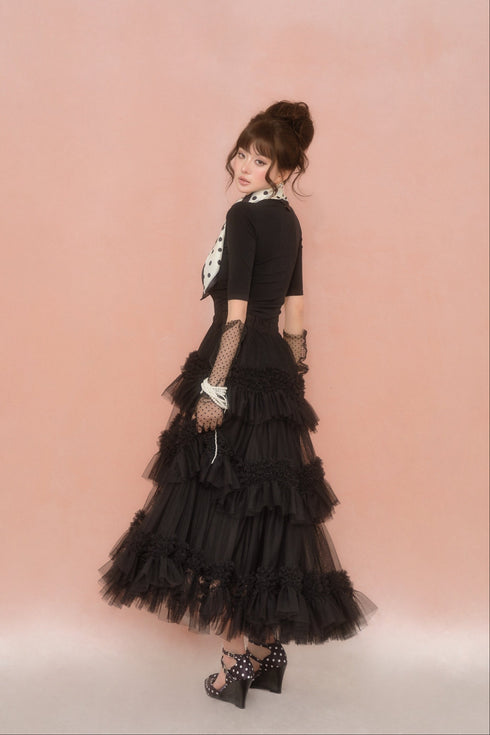 アシンメトリーティアードチュールスカート