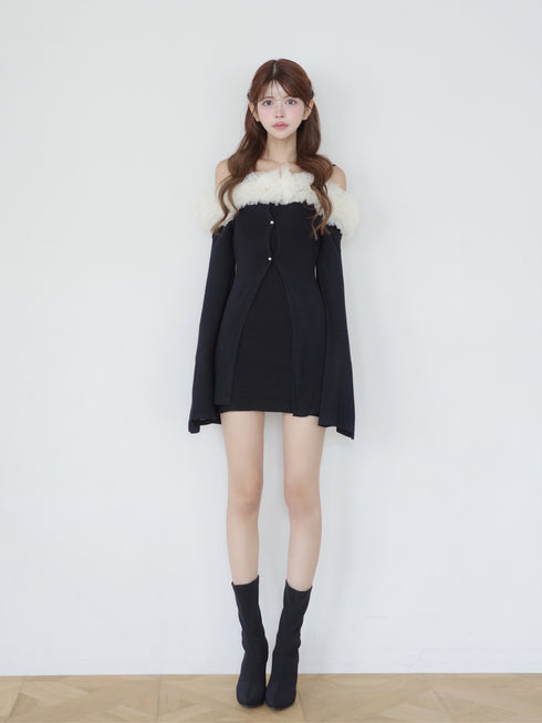 チュールオフショルアシンメトリーワンピース