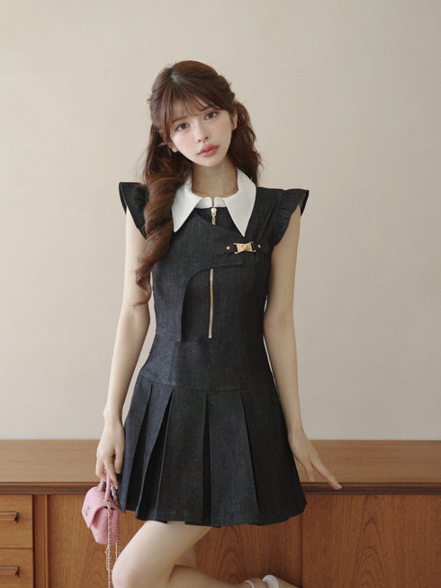 アシンメトリーバックルデニムワンピース