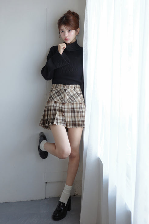 フレアスリーブタートルニットトップス