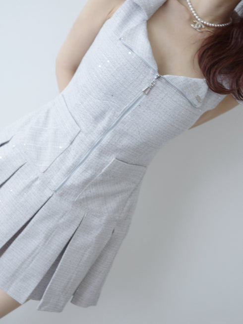 シャイニーツイードジップワンピース