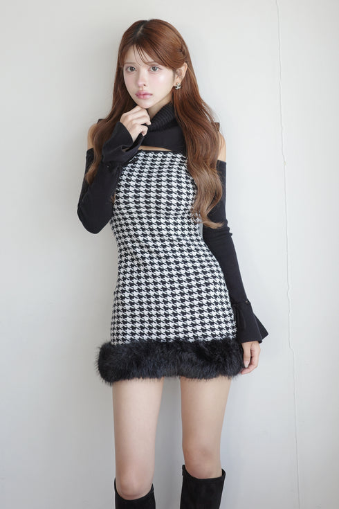 2wayハウンドトゥースファーミニワンピース