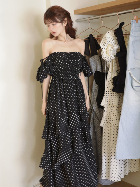 ランダムドットティアードマーメイドワンピース