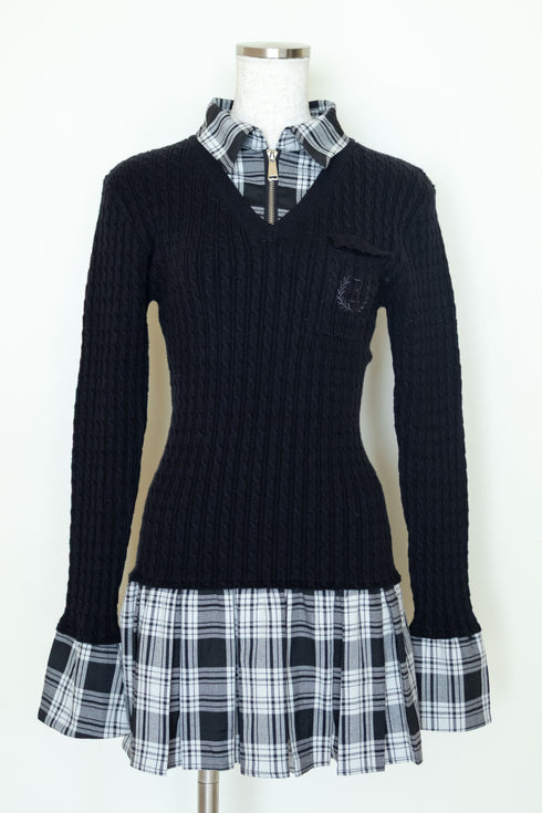 カービーニットチェックドッキングワンピース