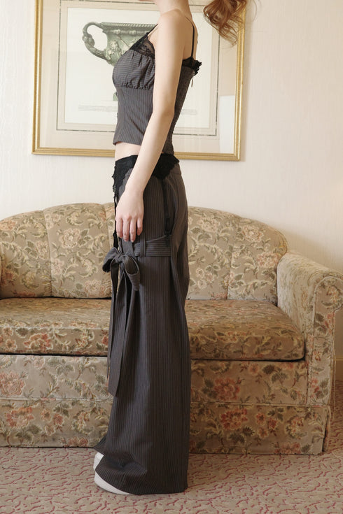 レースピンストライプスラックスセットアップ