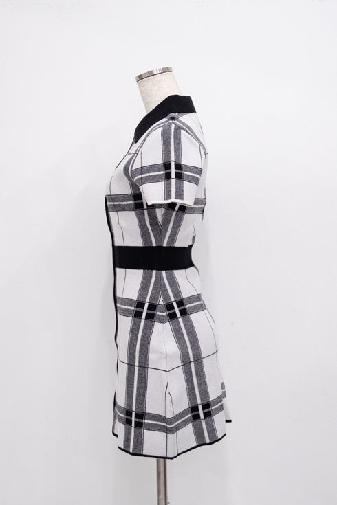 カービープレイドニットワンピース