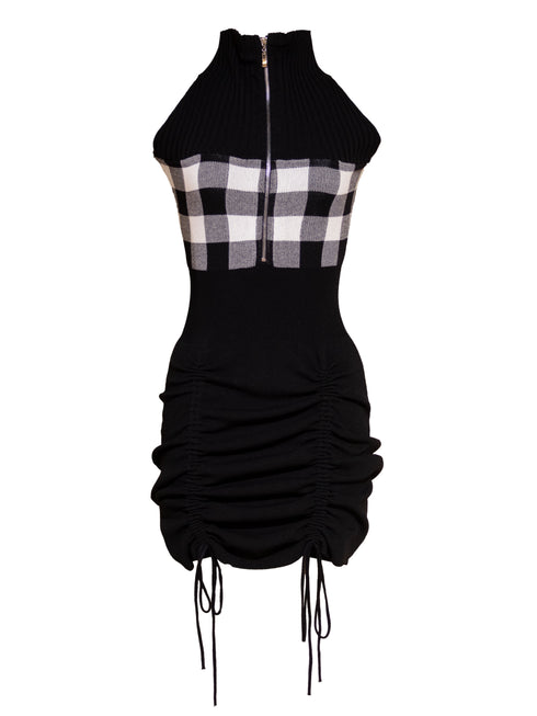 2-way gingham knit mini dress
