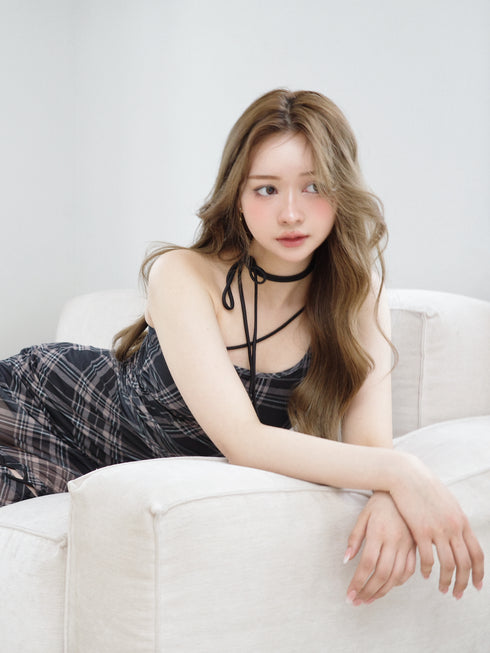 ストリングコアシースルーチェックワンピース