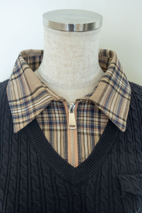 カービーニットチェックドッキングワンピース