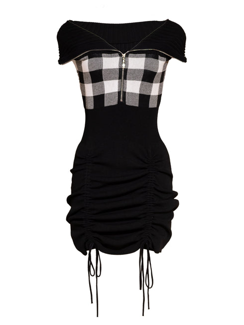 2-way gingham knit mini dress