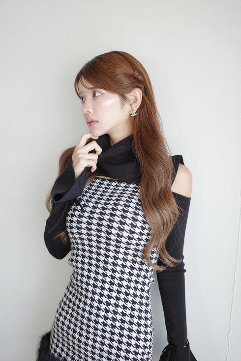 2wayハウンドトゥースファーミニワンピース