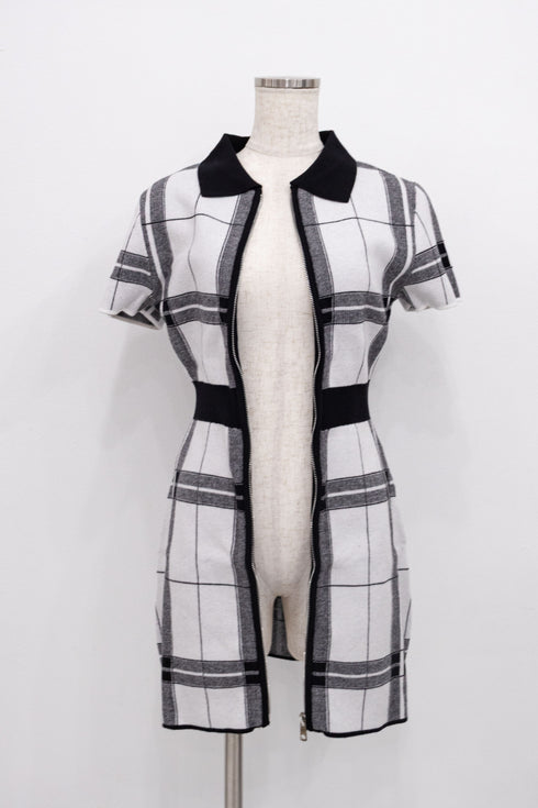 カービープレイドニットワンピース