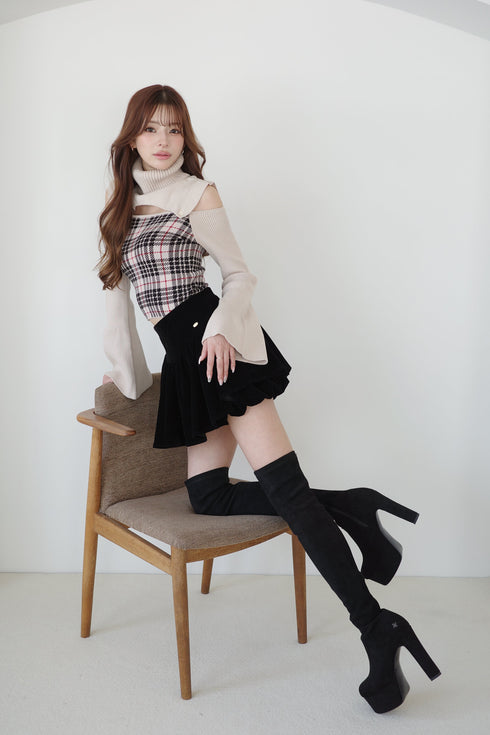 ストレッチスウェードプラットフォームニーハイブーツ