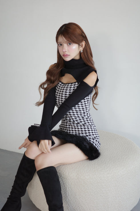 2wayハウンドトゥースファーミニワンピース