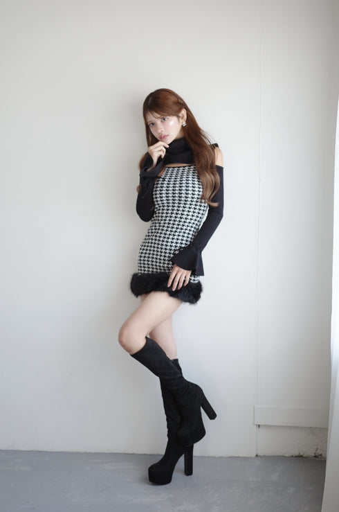 2wayハウンドトゥースファーミニワンピース