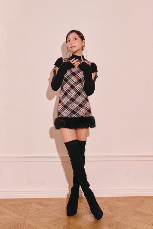 ストレッチスウェードプラットフォームニーハイブーツ