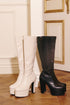スリムレザープラットフォームロングブーツ