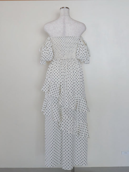 ランダムドットティアードマーメイドワンピース