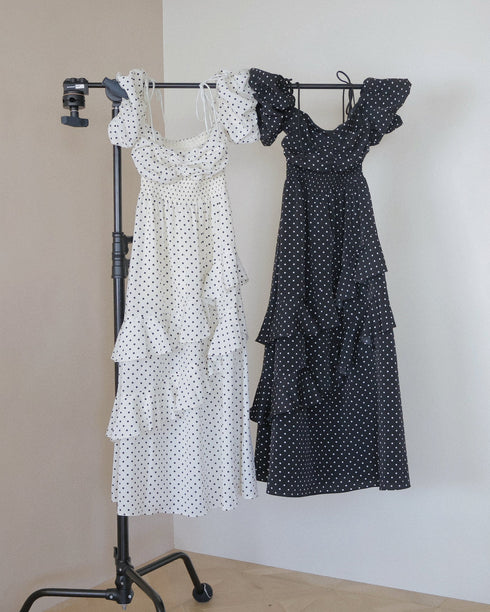 ランダムドットティアードマーメイドワンピース