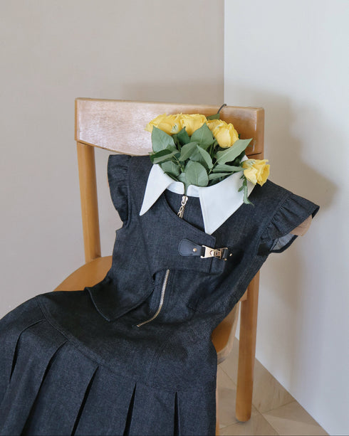 アシンメトリーバックルデニムワンピース