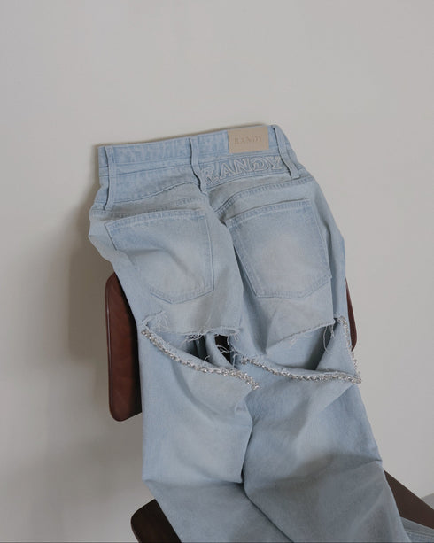 ビジューバックカットワイドデニム