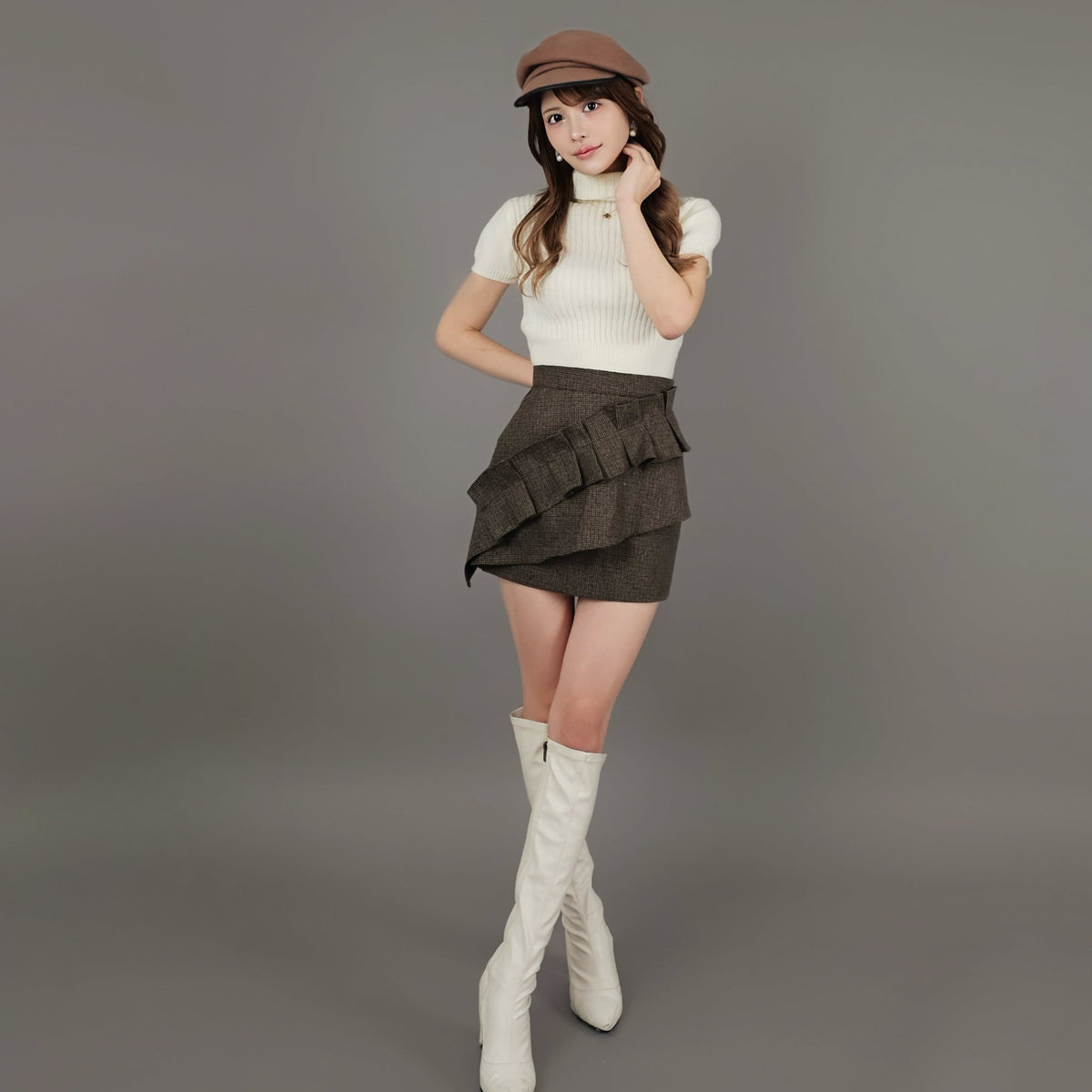 cult tokyo フリルチェックミニスカート レッド - スカート