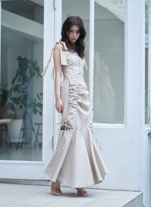 ハウンドチェックコルセットセットアップ