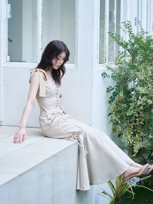 ハウンドチェックコルセットセットアップ