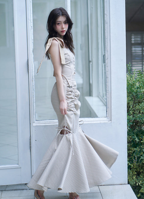 ハウンドチェックコルセットセットアップ