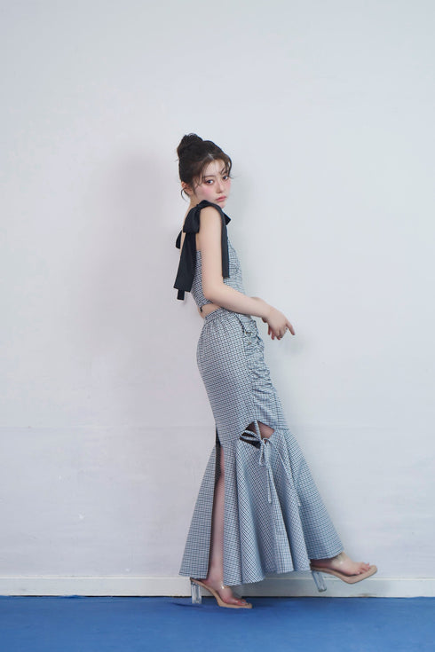 ハウンドチェックコルセットセットアップ