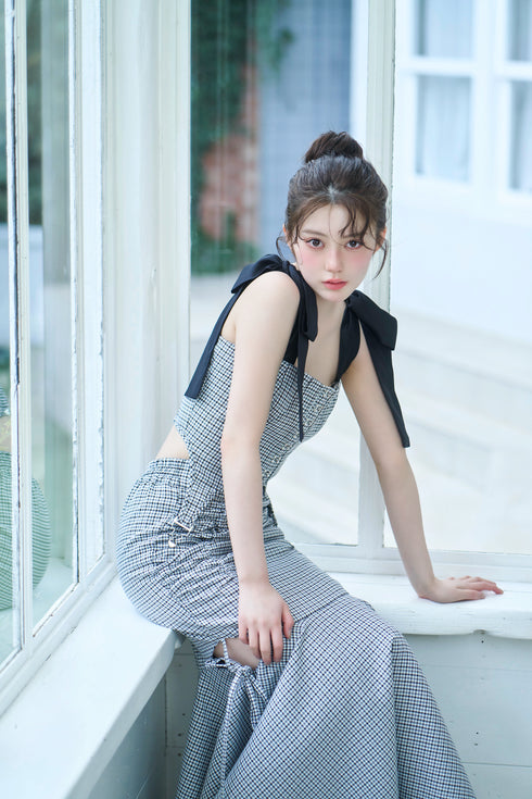 ハウンドチェックコルセットセットアップ