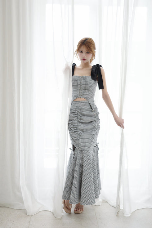 ハウンドチェックコルセットセットアップ