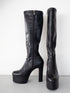 スリムレザープラットフォームロングブーツ