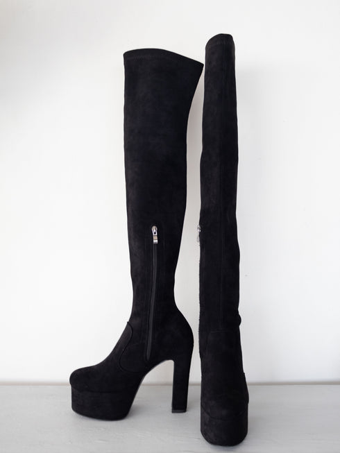 ストレッチスウェードプラットフォームニーハイブーツ