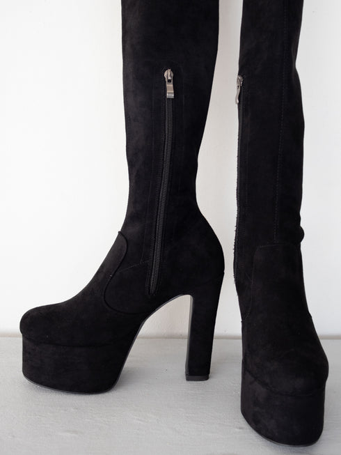 ストレッチスウェードプラットフォームニーハイブーツ