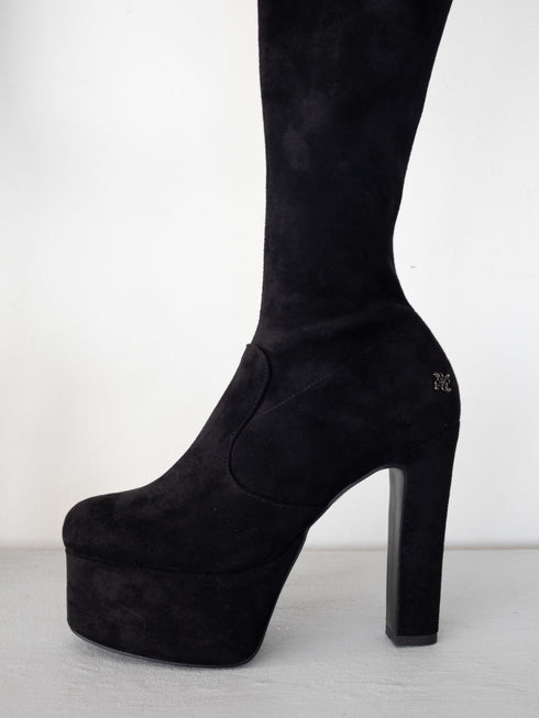 ストレッチスウェードプラットフォームニーハイブーツ