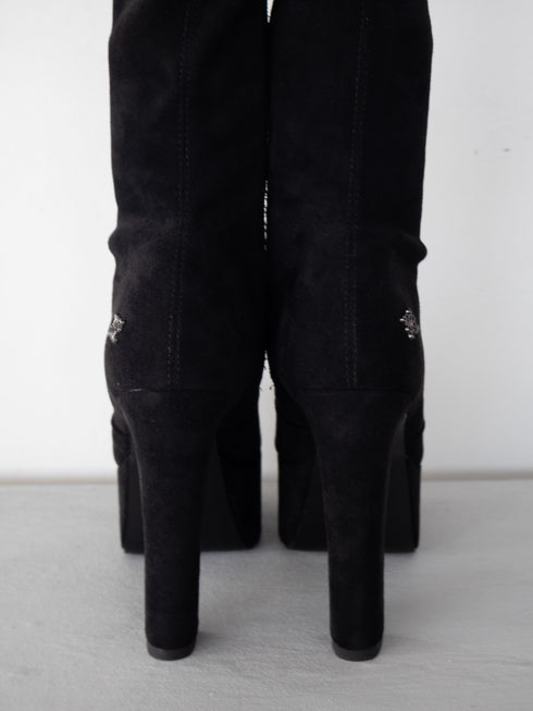 ストレッチスウェードプラットフォームニーハイブーツ