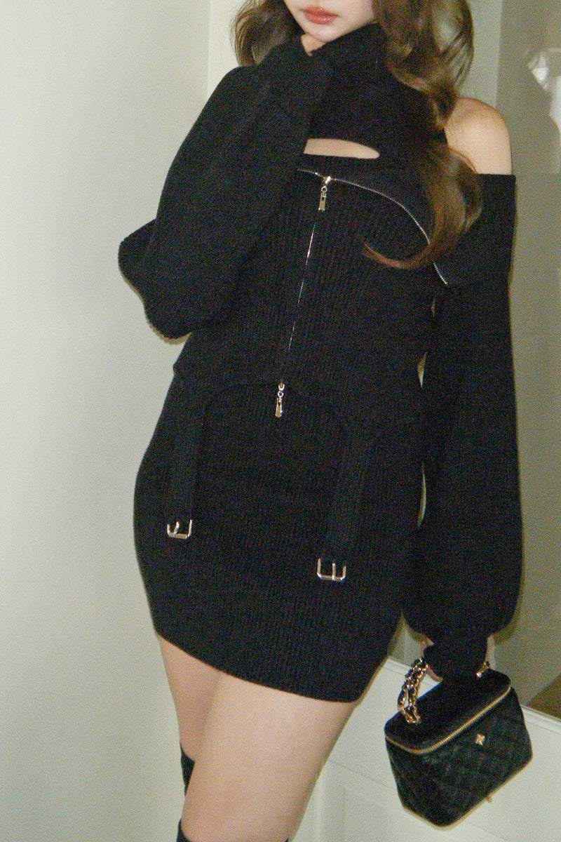 RANDY　ガーターニットアンサンブル　BLACK　FSサイズ ガーターニットアンサンブル – Randy