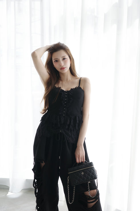 レースガーターハイダメージスウェットパンツ